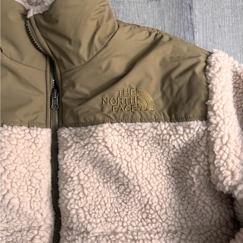The North Face Olive Green and Cream Teddy Jacket
